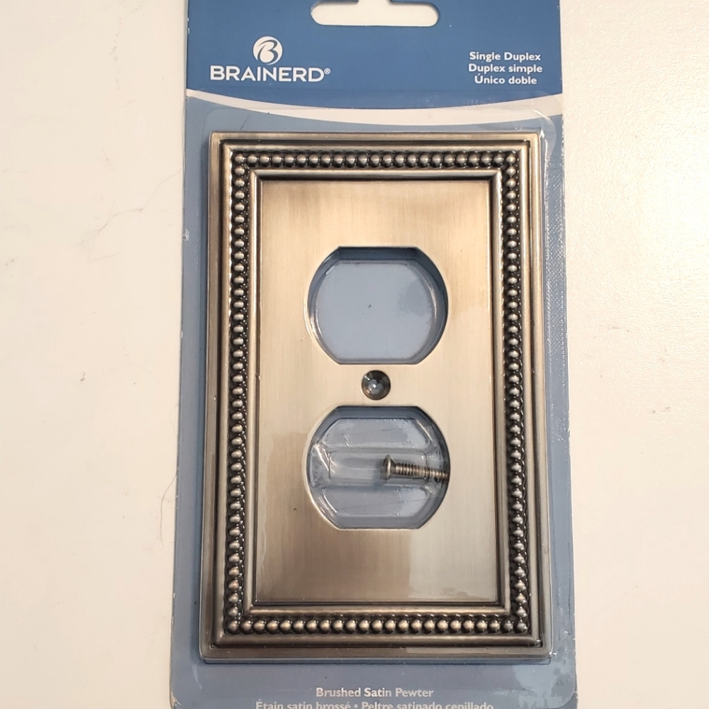 Brainerd Brushed Satin Pewter Single Duplex Wallplate